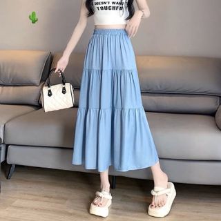 CHÂN VÁY DÀI JEAN DENIM TẦNG - AUSA HOUSE