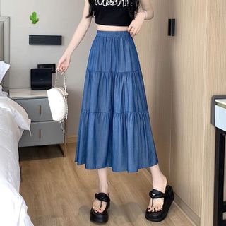 CHÂN VÁY DÀI JEAN DENIM TẦNG - AUSA HOUSE
