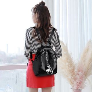BALO NỮ MINI DA ĐEN ĐA NGĂN KÈM KHÓA GẤU BEARICK - AUSA HOUSE