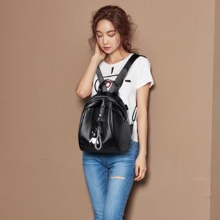 BALO NỮ MINI DA ĐEN ĐA NGĂN KÈM KHÓA GẤU BEARICK - AUSA HOUSE
