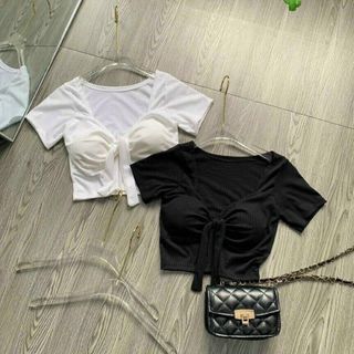 ÁO THUN NỮ CROPTOP THẮT NƠ CÓ MÚT NGỰC - AUSA HOUSE