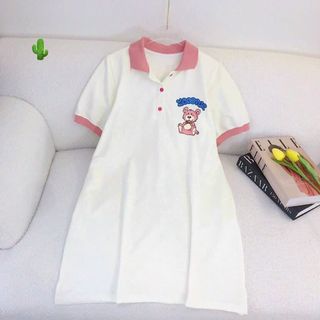 ĐẦM NỮ SUÔNG POLO GẤU PHỐI CỔ HỒNG - AUSA HOUSE