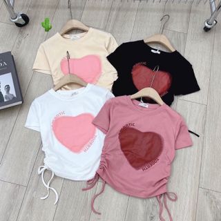 ÁO THUN NỮ CROPTOP CỔ TRÒN TAY NGẮN RÚT DÂY TRÁI TIM - AUSA HOUSE