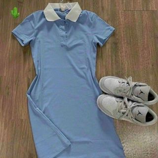 ĐẦM NỮ SUÔNG XANH PHỐI CỔ TRỤ TRẮNG - AUSA HOUSE