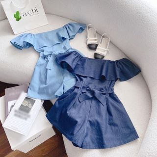 JUMPSUIT JEAN BÈO THẮT NƠ NGANG EO - AUSA HOUSE