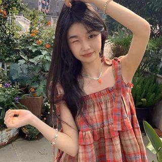 ÁO NỮ BABY DOLL KẺ CARO THẮT NƠ CỘT VAI - AUSA HOUSE