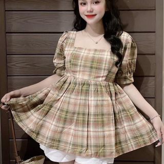 ÁO NỮ BABY DOLL KẺ CARO THẮT NƠ SAU LƯNG - AUSA HOUSE