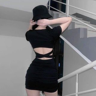 ĐẦM NỮ BODY NHÚNG SƯỜN TAY LỠ DÂY CHÉO LƯNG - AUSA HOUSE