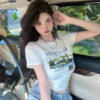 ÁO THUN NỮ CROPTOP CỔ TRÒN TAY NGẮN RỪNG CÂY - AUSA HOUSE