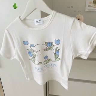 ÁO THUN NỮ CROPTOP CỔ TRÒN TAY NGẮN BLUE TULIPS - AUSA HOUSE