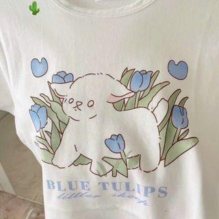 ÁO THUN NỮ CROPTOP CỔ TRÒN TAY NGẮN BLUE TULIPS - AUSA HOUSE