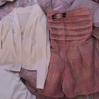 SET ĐỒ NỮ JUMPSUIT ỐNG CARO HỒNG XẾP LY PHỐI ÁO KHOÁC GÂN - AUSA HOUSE