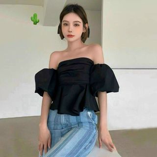 ÁO NỮ BẸT VAI NHÚNG TAY PHỒNG BÍ VẢI KATE - AUSA HOUSE