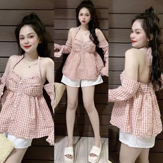 SET ĐỒ NỮ TD XỐP QUẢNG CHÂU ÁO BÈO NGỰC PHỐI QUẦN SHORT - AUSA HOUSE