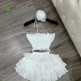 SET ĐẦM NỮ VOAN BÈO NHÚNG NHIỀU TẦNG ĐÍNH HOA CỔ RỜI - AUSA HOUSE
