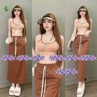 SET ĐỒ NỮ ÁO DÂY PHỐI CHÂN VÁY DÀI DÂY RÚT EO - AUSA HOUSE