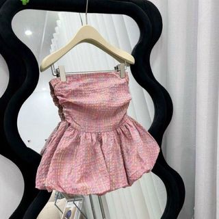 ÁO NỮ ỐNG BÍ XÈO CARO HỒNG - AUSA HOUSE