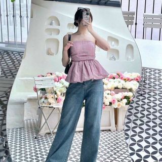 ÁO NỮ ỐNG BÍ XÈO CARO HỒNG - AUSA HOUSE
