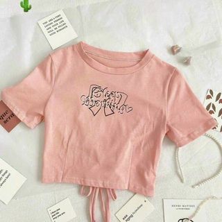 ÁO THUN NỮ CROPTOP CỔ TRÒN TAY NGẮN DÂY CỘT RÚT EO SLEEP MORKING - AUSA HOUSE