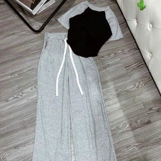 SET ĐỒ NỮ ÁO THUN TAY LỠ PHỐI QUẦN DÀI SUÔNG - AUSA HOUSE