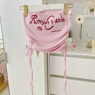 ÁO THUN NỮ ỐNG DÂY RÚT HỒNG CÓ MÚT ROMANCE NEVER DIE - AUSA HOUSE