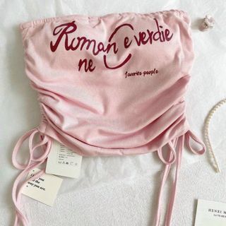ÁO THUN NỮ ỐNG DÂY RÚT HỒNG CÓ MÚT ROMANCE NEVER DIE - AUSA HOUSE