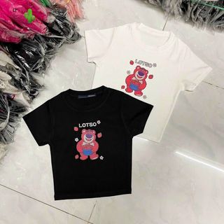 ÁO THUN NỮ CROPTOP CỔ TRÒN TAY NGẮN GẤU HỒNG LOTSO- AUSA HOUSE
