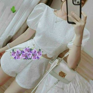 SET ĐỒ NỮ CHẤT VẢI XỐP ÁO CROPTOP TAY PHỒNG PHỐI QUẦN SHORT - AUSA HOUSE