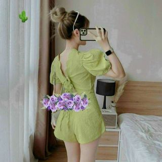 SET ĐỒ NỮ CHẤT VẢI XỐP ÁO CROPTOP TAY PHỒNG PHỐI QUẦN SHORT - AUSA HOUSE