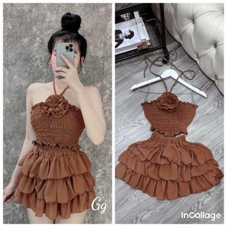 ĐẦM NỮ BÈO NHÚM ĐA TẦNG VOAN CHIFFON ĐÍNH HOA - AUSA HOUSE