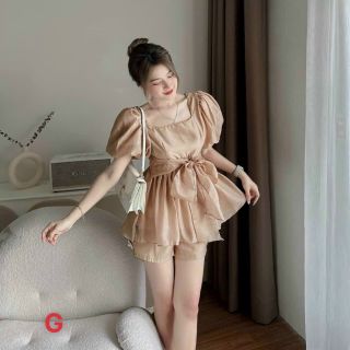 SET ÁO ĐẦM TIỂU THƯ BABY DOLL TAY PHỒNG VÁY XÒE THẮT NƠ PHỐI QUẦN - AUSA HOUSE
