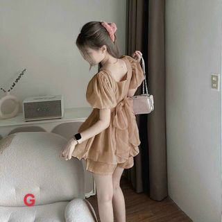 SET ÁO ĐẦM TIỂU THƯ BABY DOLL TAY PHỒNG VÁY XÒE THẮT NƠ PHỐI QUẦN - AUSA HOUSE