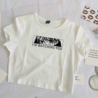 ÁO THUN NỮ CROPTOP CỔ TRÒN TAY NGẮN I'M WATCHING YOU - AUSA HOUSE