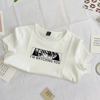 ÁO THUN NỮ CROPTOP CỔ TRÒN TAY NGẮN I'M WATCHING YOU - AUSA HOUSE