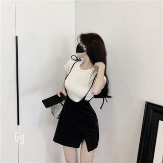 SET VÁY YẾM NỮ SẺ TÀ ÁO TAY LỠ THUN GÂN - AUSA HOUSE