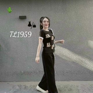 SET ĐỒ NỮ ÁO TAY LỠ PHỐI QUẦN DÀI SUÔNG IN GẤU - AUSA HOUSE