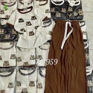 SET ĐỒ NỮ ÁO TAY LỠ PHỐI QUẦN DÀI SUÔNG IN GẤU - AUSA HOUSE