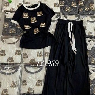 SET ĐỒ NỮ ÁO TAY LỠ PHỐI QUẦN DÀI SUÔNG IN GẤU - AUSA HOUSE
