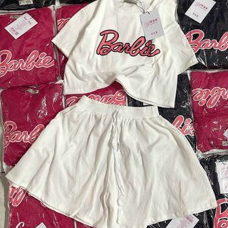 ĐỒ BỘ NỮ ÁO CROPTOP QUẦN ỐNG SHORT FORM RỘNG DÂY RÚT BARBIE - AUSA HOUSE