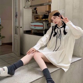 ĐẦM NỮ BABYDOLL NƠ CỔ TAY PHỒNG DÀI - AUSA HOUSE