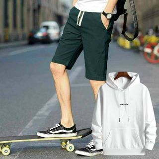 COMBO ÁO THUN HOODIE PEACE STAR VÀ QUẦN LỬNG KAKI TRƠN – AUSA HOUSE