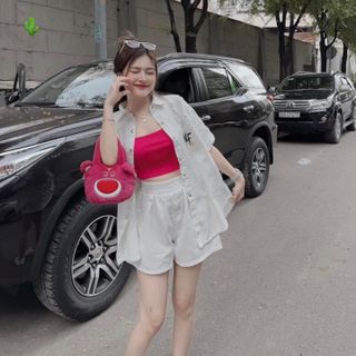 SET ĐỒ NỮ 3 MÓN ÁO SƠ MI QUẦN SHORT ÁO THUN NỮ VẢI KATE - AUSA HOUSE