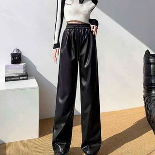QUẦN BAGGY NAM NỮ UNISEX DA PU ỐNG RỘNG CO GIÃN - AUSA HOUSE