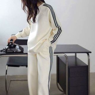 SET ĐỒ NAM NỮ UNISEX 2 MÓN ÁO SWEATER & QUẦN BAGGY 3 SỌC THUN TỔ ONG - AUSA HOUSE