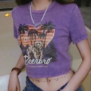 ÁO THUN NỮ CROPTOP CỔ TRÒN TAY NGẮN GẤU BEERBRO - AUSA HOUSE