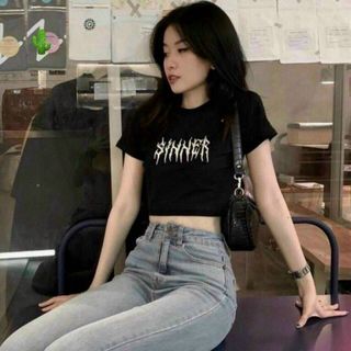 ÁO THUN NỮ CROPTOP CỔ TRÒN TAY NGẮN SINNER - AUSA HOUSE