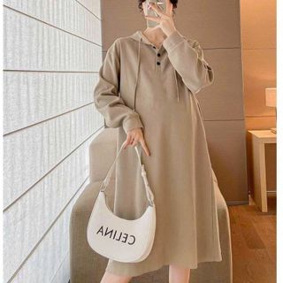 ĐẦM NỮ SUÔNG NỈ TĂM LEN TAY DÀI CÓ MŨ FORM RỘNG - AUSA HOUSE
