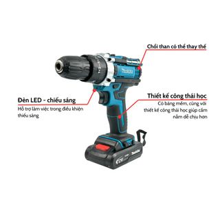 Máy khoan pin cầm tay Makita 72v, máy bắn vít 3 chức năng khoan tường, bắn vít, khoan sắt tặng phụ kiện 24 chi tiết