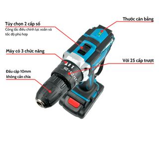 Máy khoan pin cầm tay Makita 72v, máy bắn vít 3 chức năng khoan tường, bắn vít, khoan sắt tặng phụ kiện 24 chi tiết