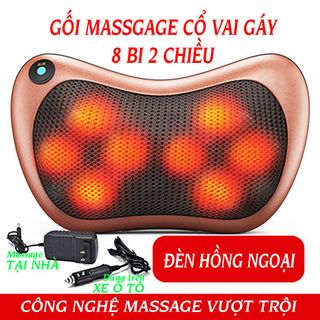 Gối massage hồng ngoại 8 bi xoay 2 hai chiều - Máy massage cổ vai gáy